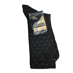 VTG Burberry Long Dress Socks Made In England Grey Patterned Wool Nylon Blend